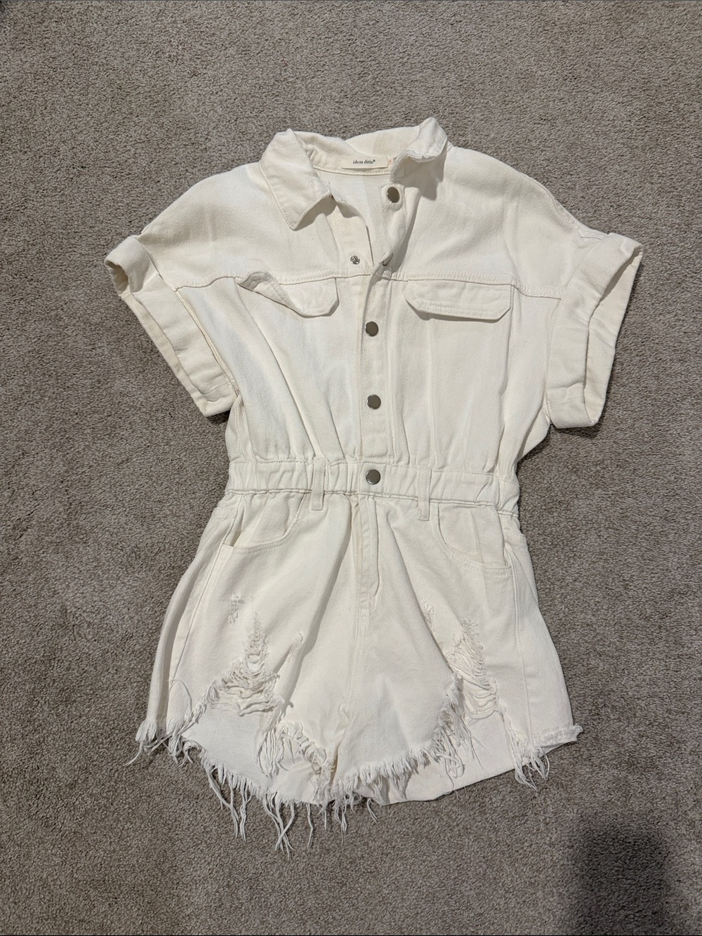 White Distressed Denim Romper